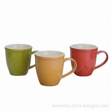 Ceramic mugs with C-handle, glazed color